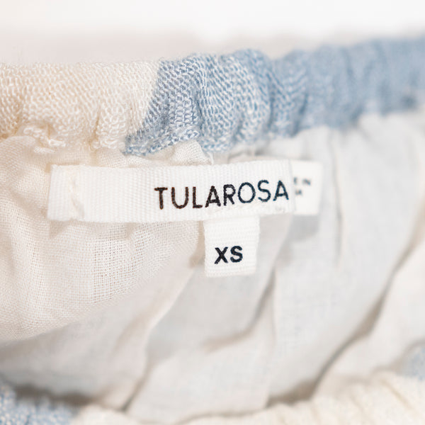 Tularosa Alexa Cotton Lined Off The Shoulder Blue White Check Pom Pom Blouse Top
