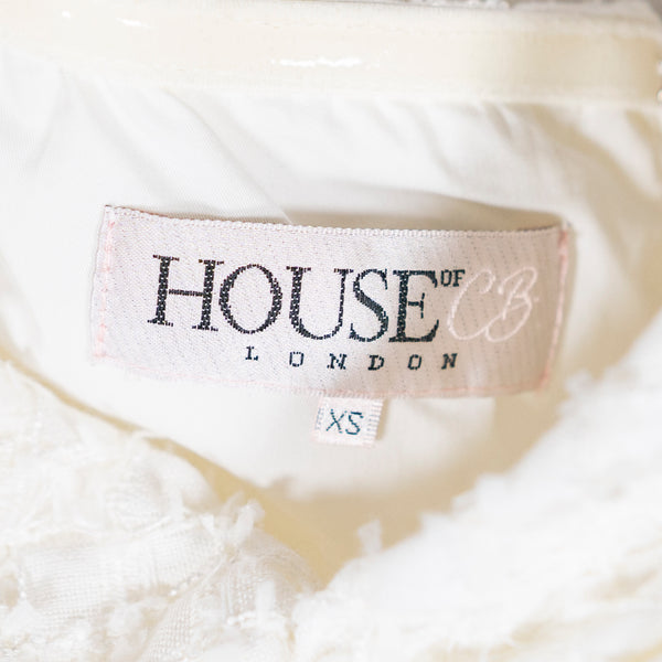 House Of CB Sorelle Woven Tweed Textured Off The Shoulder Crop Top White XS
