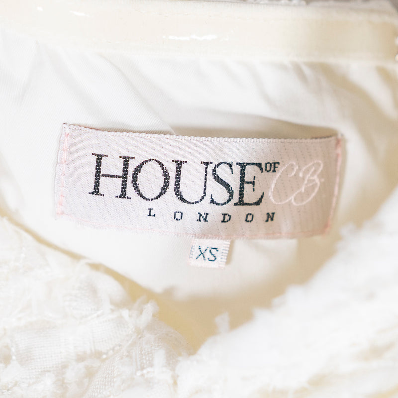 House Of CB Sorelle Woven Tweed Textured Off The Shoulder Crop Top White XS
