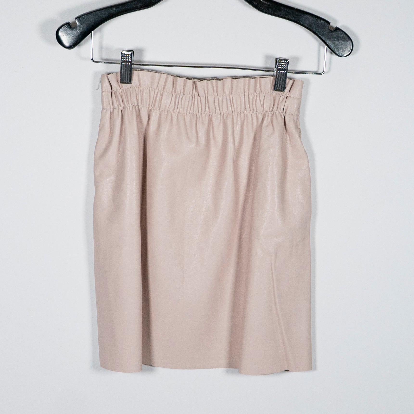 Zara Faux Vegan Leather Paper Bag Stretch Waist Mini Skirt Neutral Small