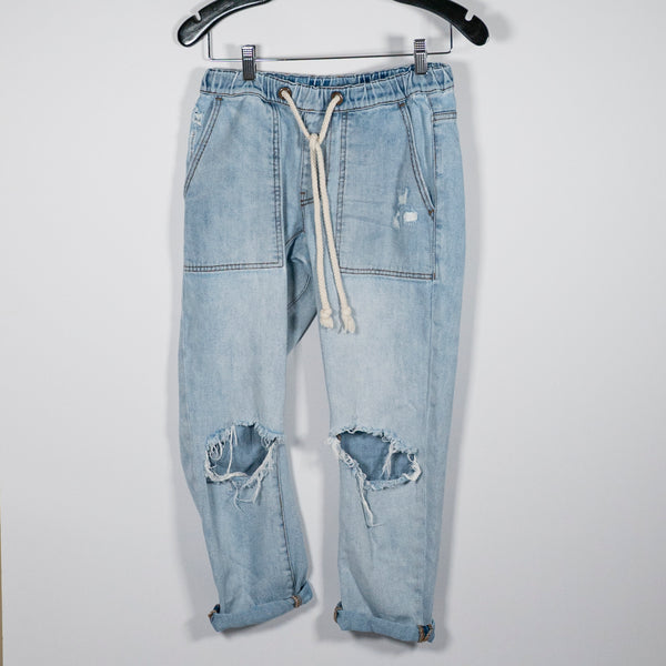 One Teaspoon Shabbies Drawstring Boyfriend Cotton Straight Leg Jeans Hustler XXS