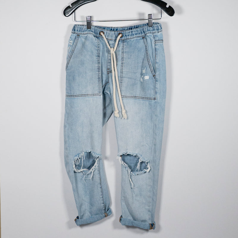 One Teaspoon Shabbies Drawstring Boyfriend Cotton Straight Leg Jeans Hustler XXS