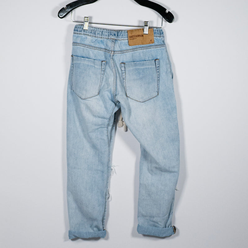 One Teaspoon Shabbies Drawstring Boyfriend Cotton Straight Leg Jeans Hustler XXS