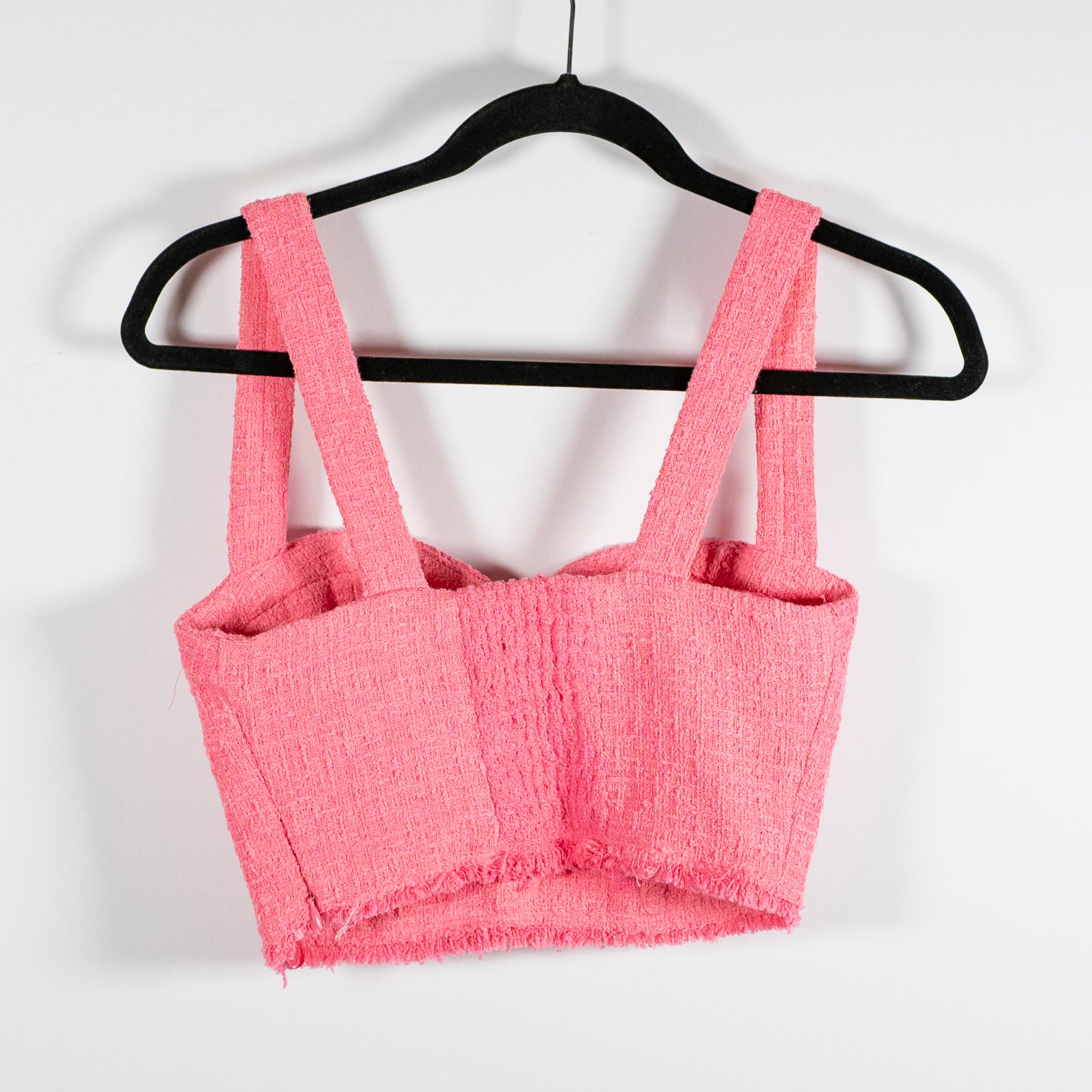 Zara Boucle Tweed Knit Textured Bustier Cropped Tank Top Solid Pink XS