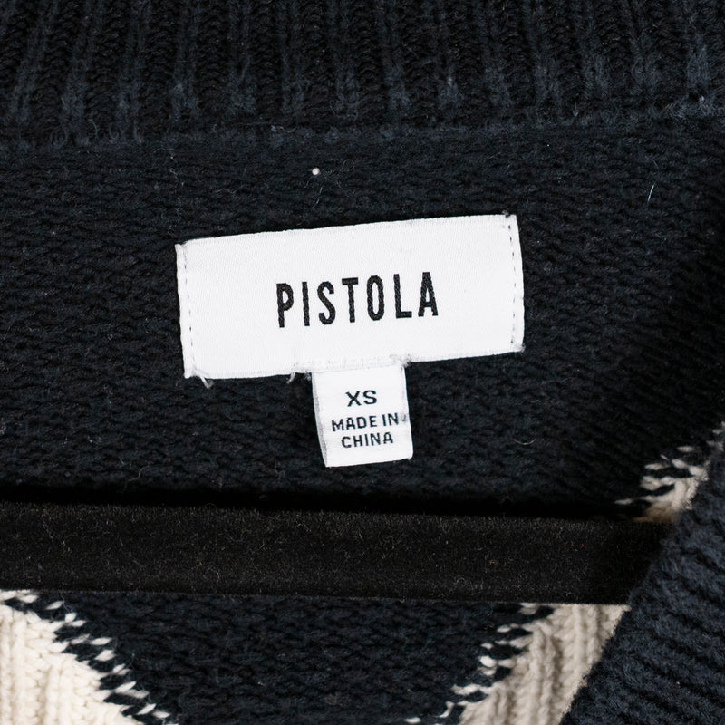 Pistola Evelyn Cotton Knit Button Cardigan Sweater Diamond Play Black White XS