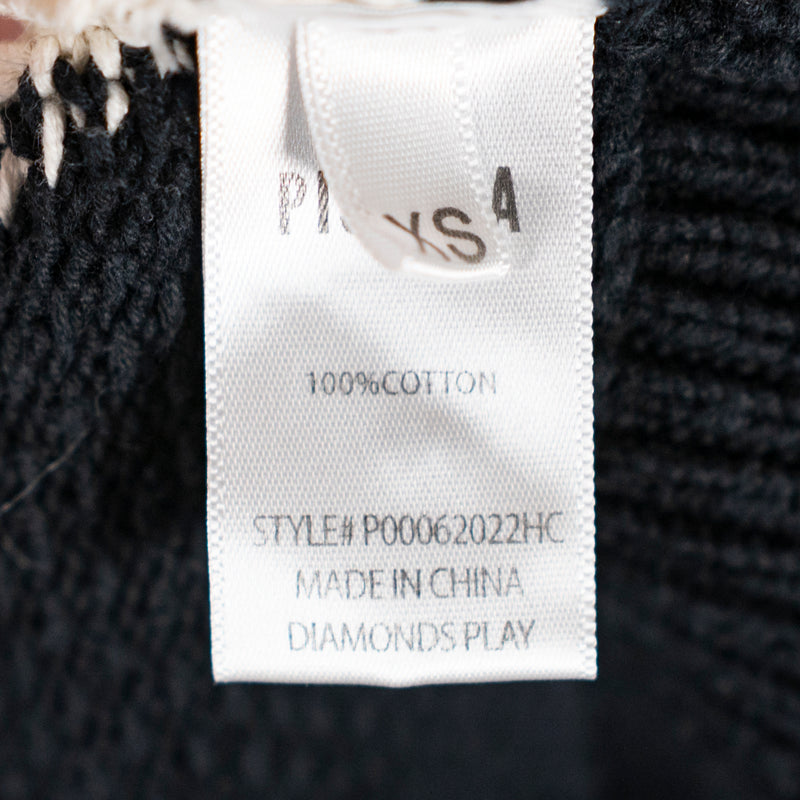 Pistola Evelyn Cotton Knit Button Cardigan Sweater Diamond Play Black White XS