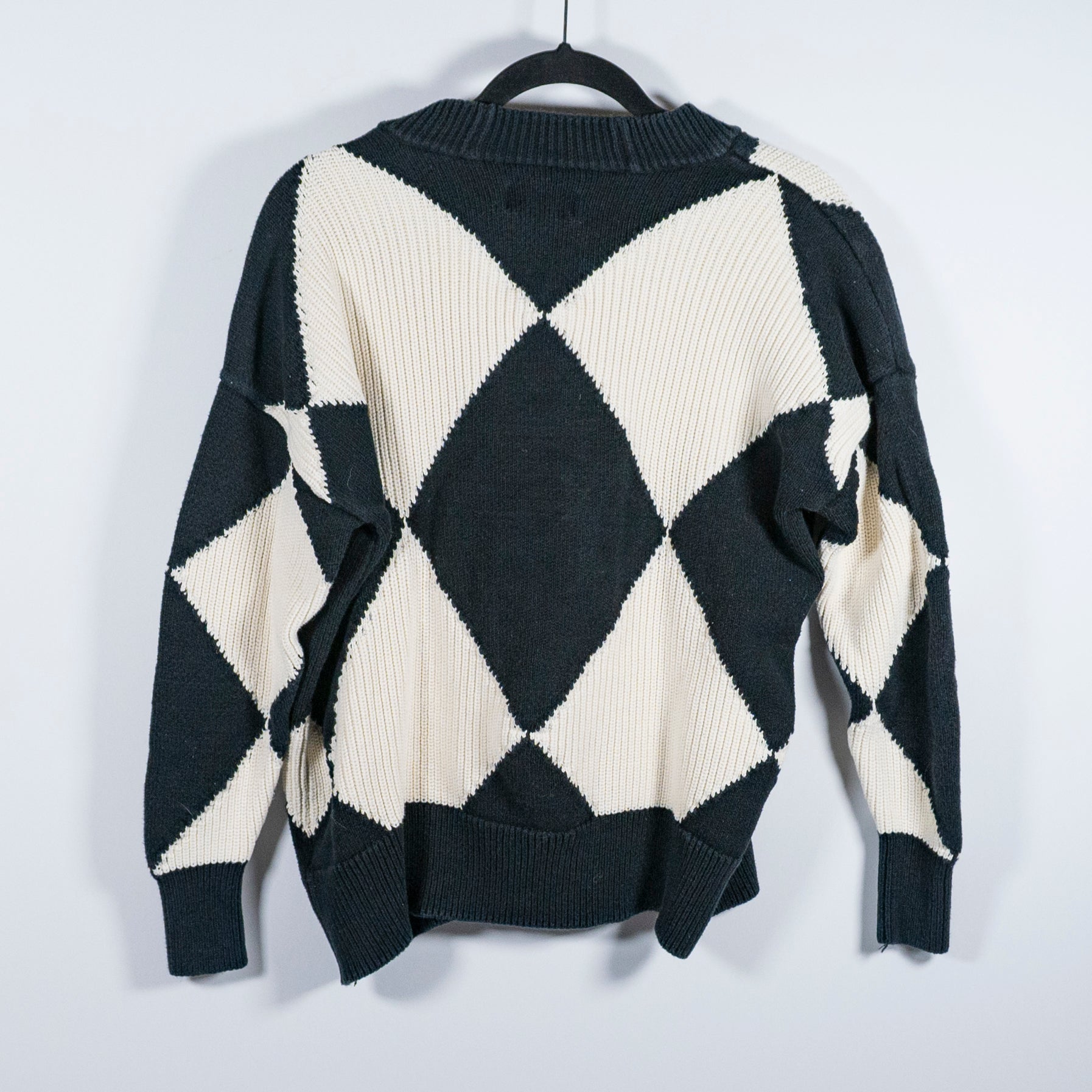 Pistola Evelyn Cotton Knit Button Cardigan Sweater Diamond Play Black White XS