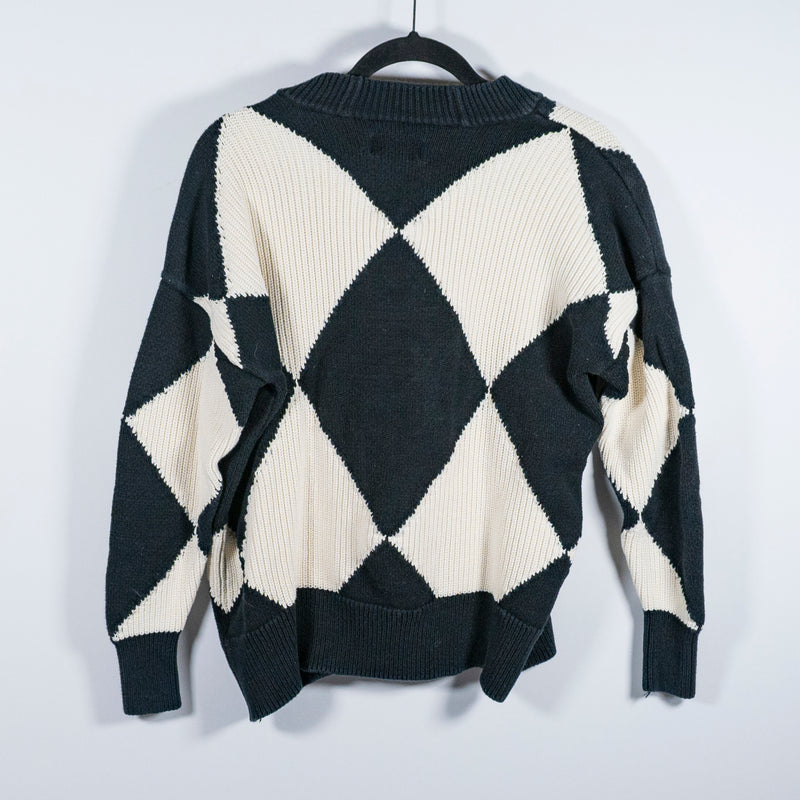 Pistola Evelyn Cotton Knit Button Cardigan Sweater Diamond Play Black White XS