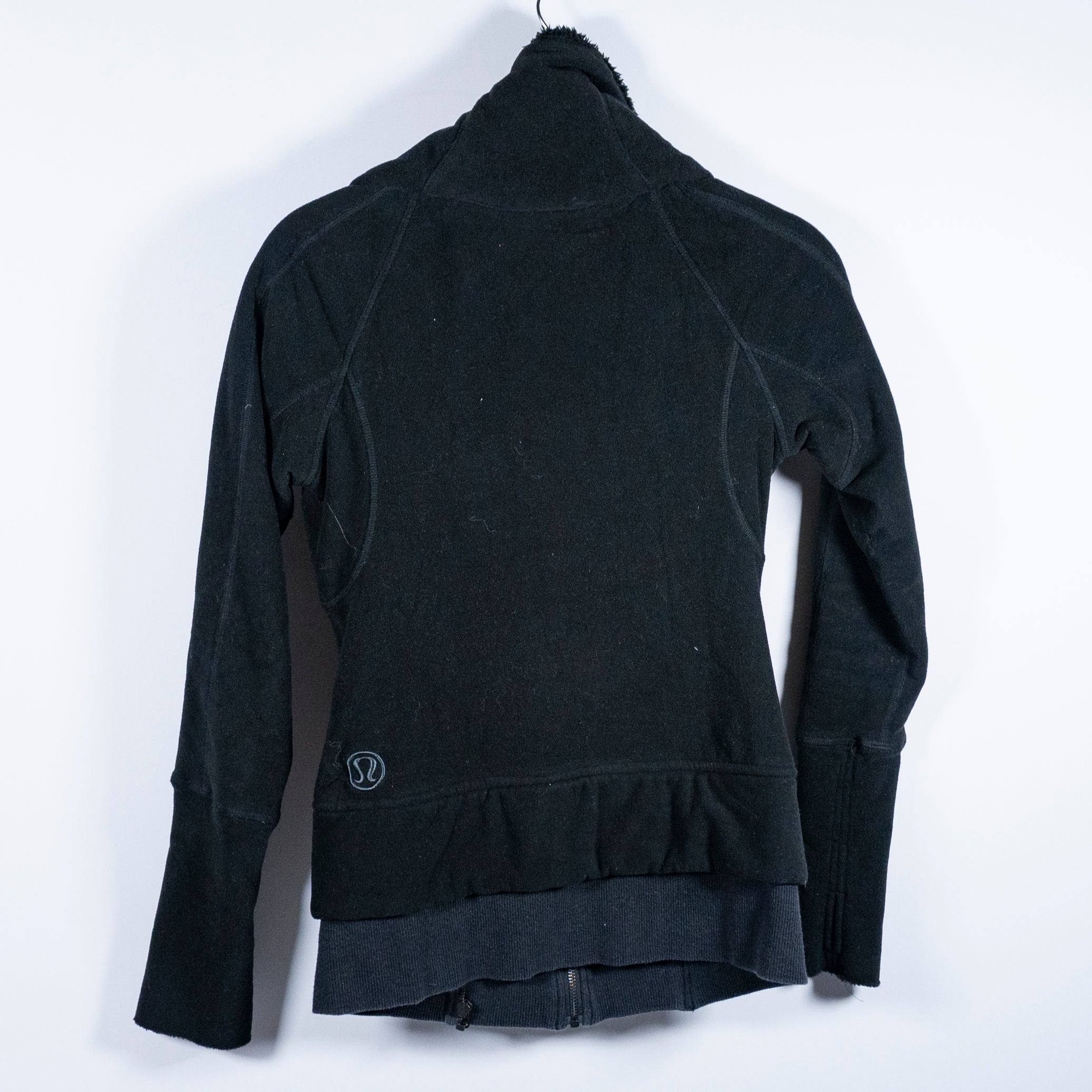 Lululemon Women's Off The Mat Fuzzy Cozy Full Zip Spread Collar Jacket Black 2