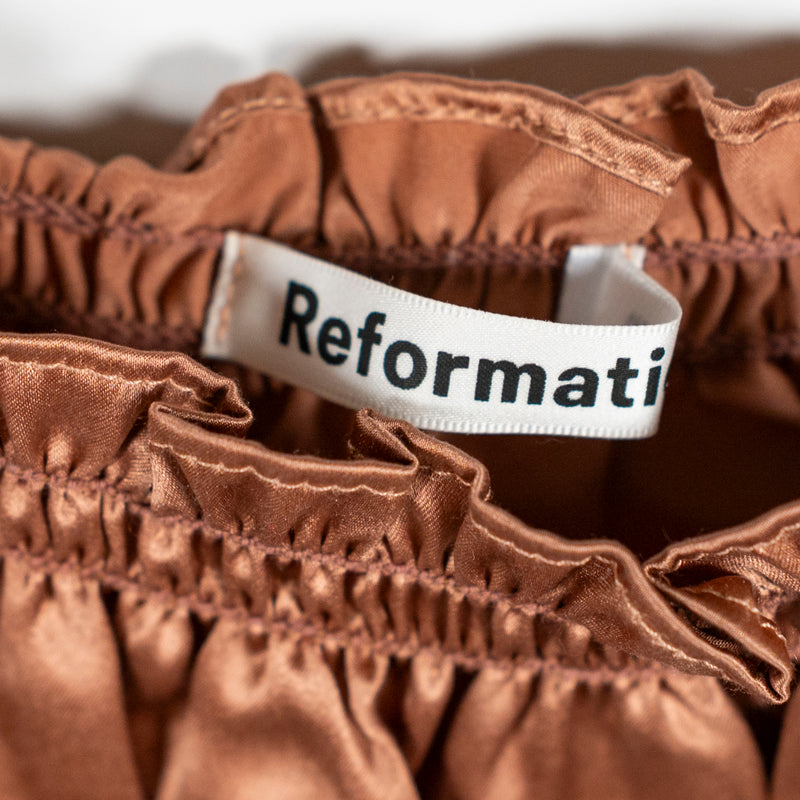 Reformation Viviana&nbsp; Ruched Cinched Silk Satin Tie Shoulder Tank Top Copper XS