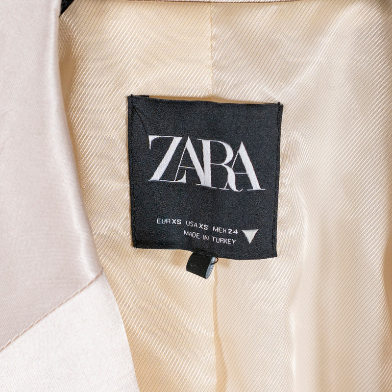 Zara Women's One Button Collared Satin Structured Blazer Jacket Champagne Ivory