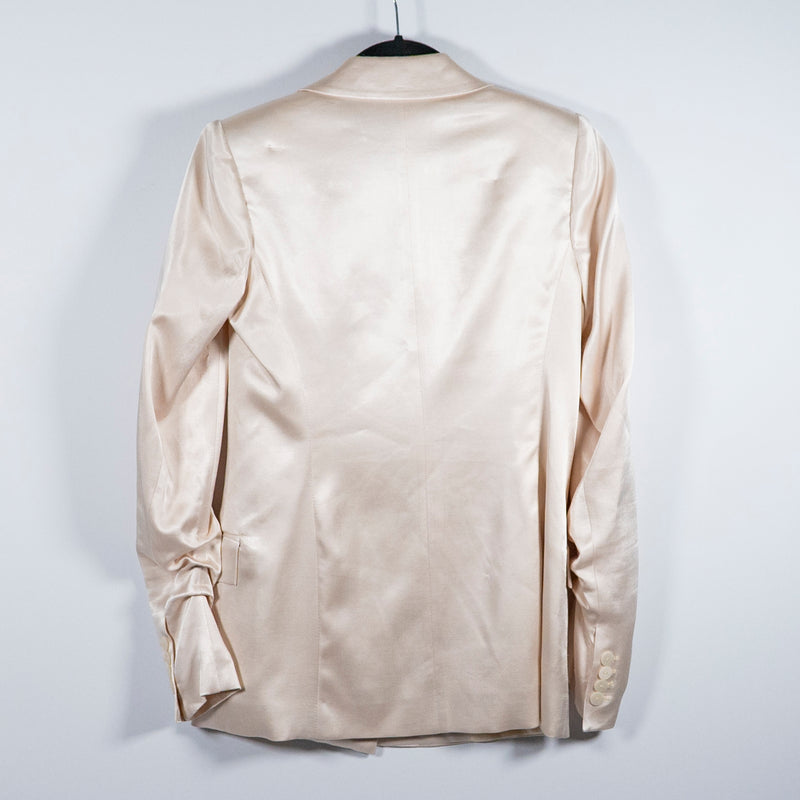 Zara Women's One Button Collared Satin Structured Blazer Jacket Champagne Ivory