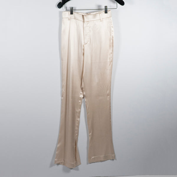 Zara Women's Mid Rise Straight Leg Satin Sateen Trouser Pants Champagne Ivory XS