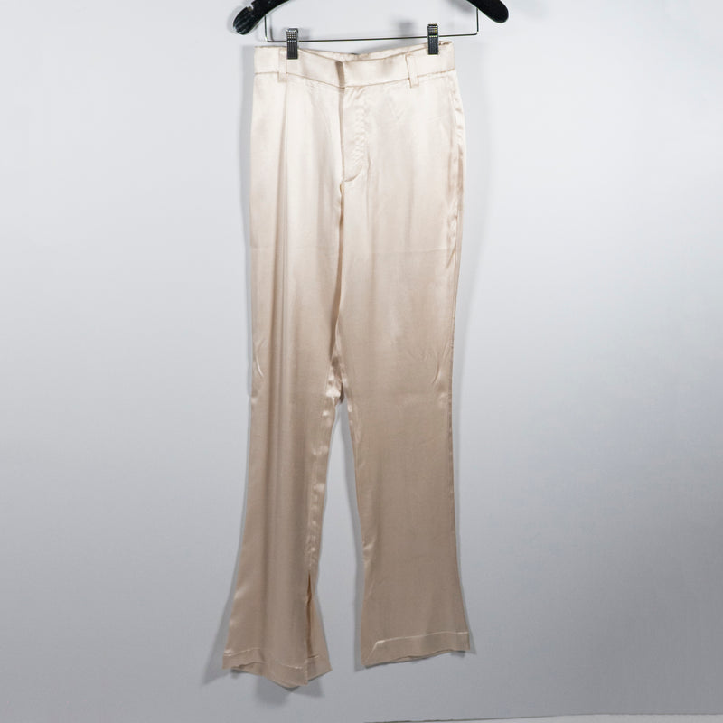 Zara Women's Mid Rise Straight Leg Satin Sateen Trouser Pants Champagne Ivory XS