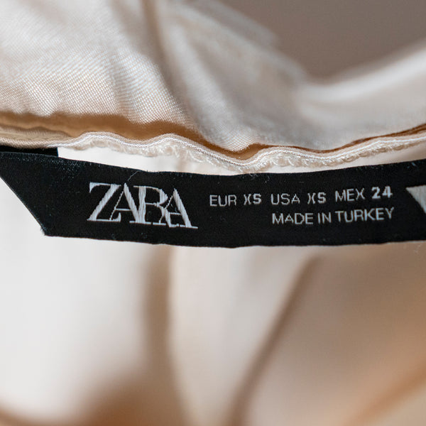 Zara Women's Mid Rise Straight Leg Satin Sateen Trouser Pants Champagne Ivory XS