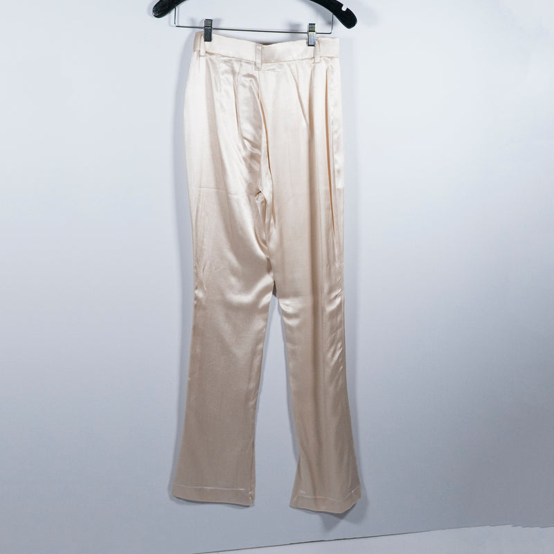 Zara Women's Mid Rise Straight Leg Satin Sateen Trouser Pants Champagne Ivory XS