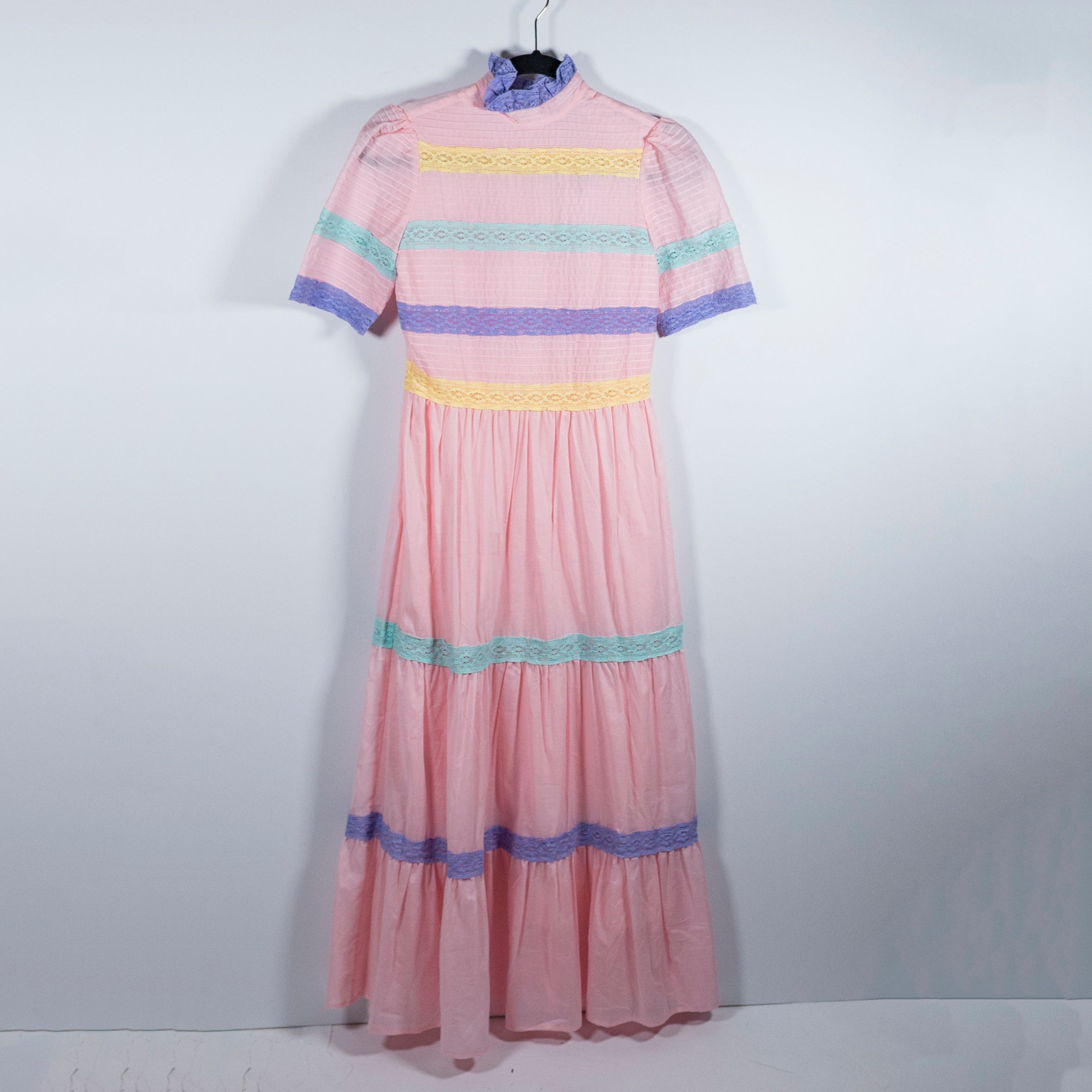 NEW Olivia Rubin Alia Cotton Lightweight Tiered Lace Trim Mock Neck Maxi Dress 0