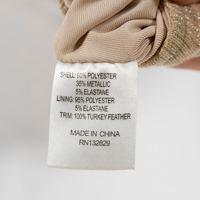 Lovers + Friends Lana Metallic Nude Shimmer Sparkle Ribbed Feather Trim Bodysuit