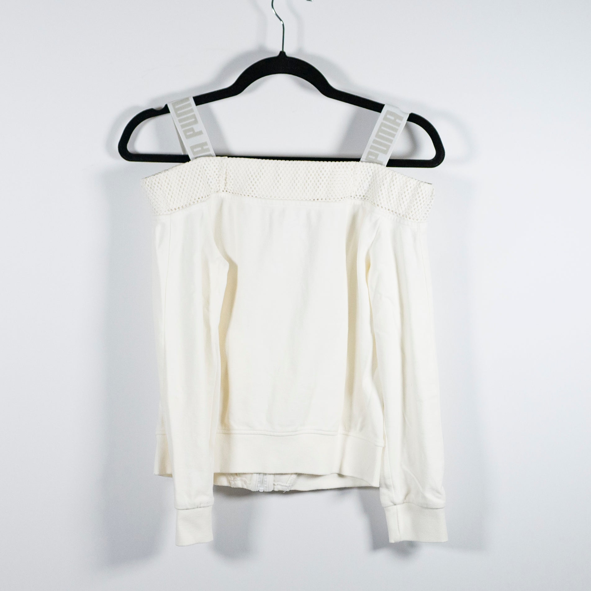 Puma Women's Off The Shoulder Logo Straps Full Zip Athletic Jacket White XS