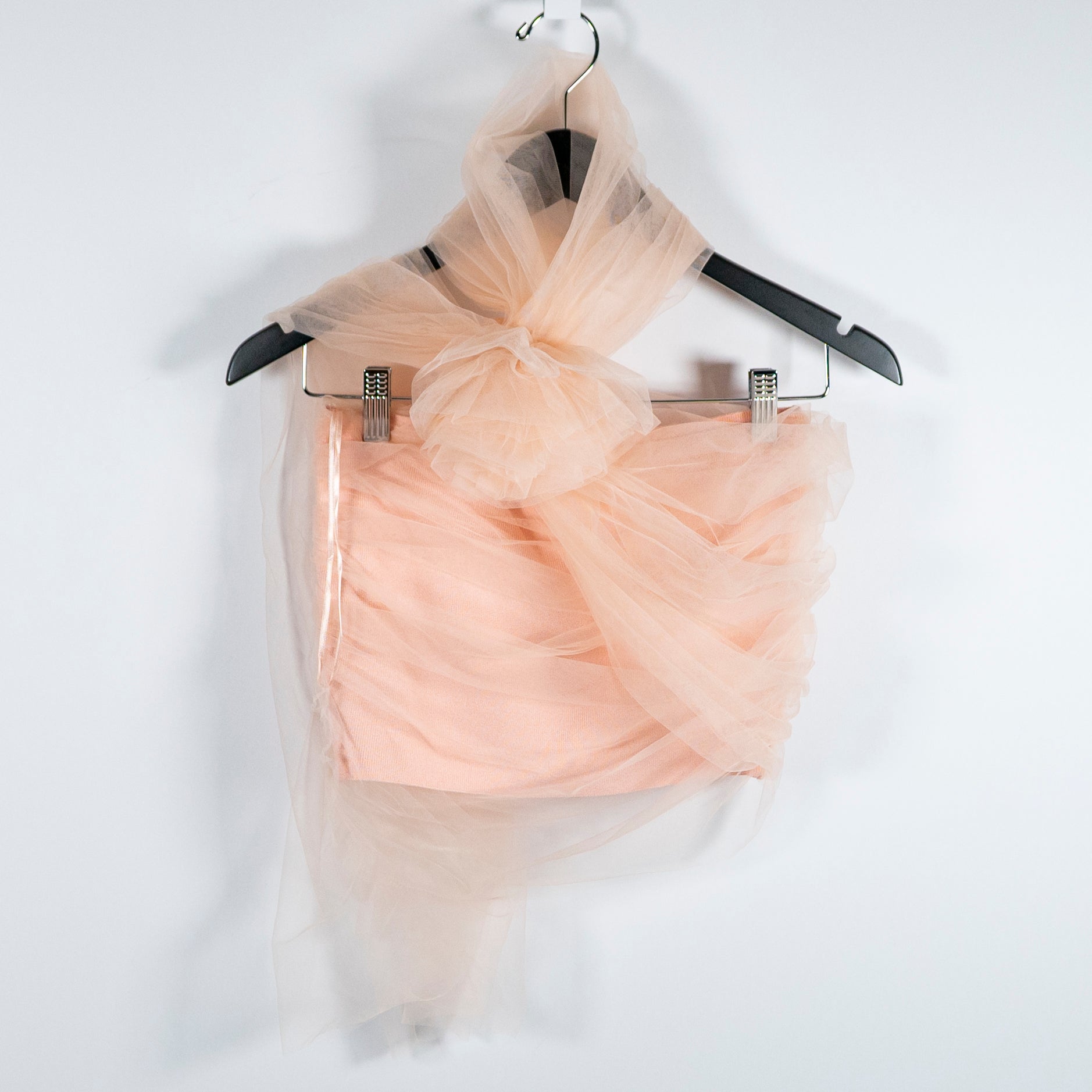 NEW MNG Tulle Chiffon Off The Shoulder Sleeveless Wrap Around Crop Top Tank Pink