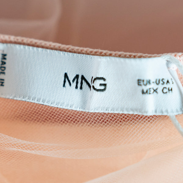 NEW MNG Tulle Chiffon Off The Shoulder Sleeveless Wrap Around Crop Top Tank Pink