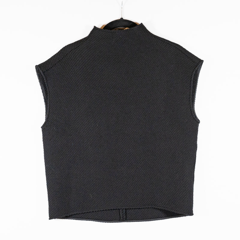 Gauchere Wool Ribbed Knit Stretch High Mock Neck Sleeveless Black Sweater