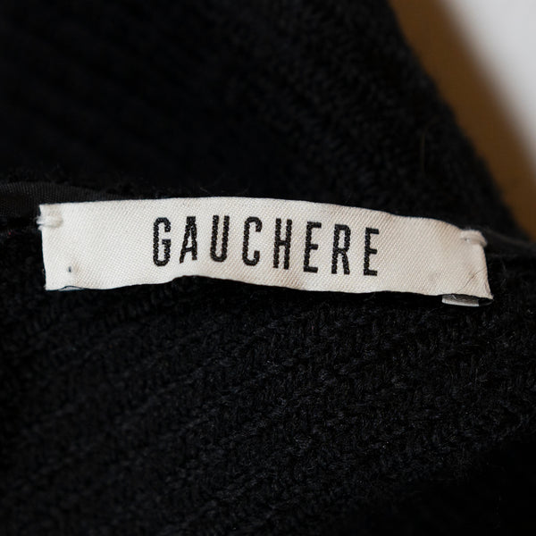 Gauchere Wool Ribbed Knit Stretch High Mock Neck Sleeveless Black Sweater