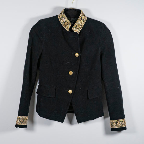 Zara Basic Collection Velvet Velour Gold Embroidered Collar Cuff Jacket XS