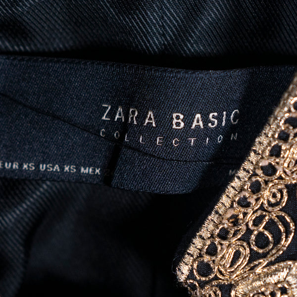 Zara Basic Collection Velvet Velour Gold Embroidered Collar Cuff Jacket XS