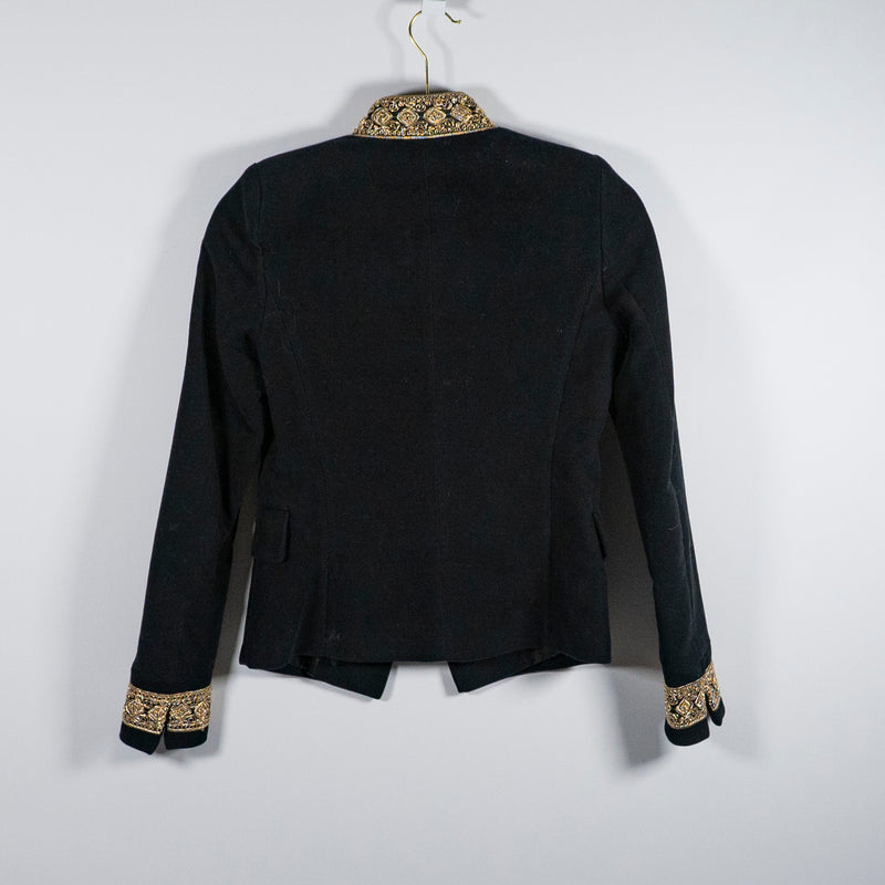 Zara Basic Collection Velvet Velour Gold Embroidered Collar Cuff Jacket XS