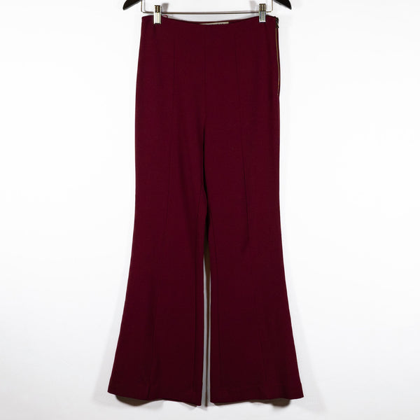 Roland Mouret Women's Stretch-Cady Flared Full Length Mid Rise Pants Burgundy 6