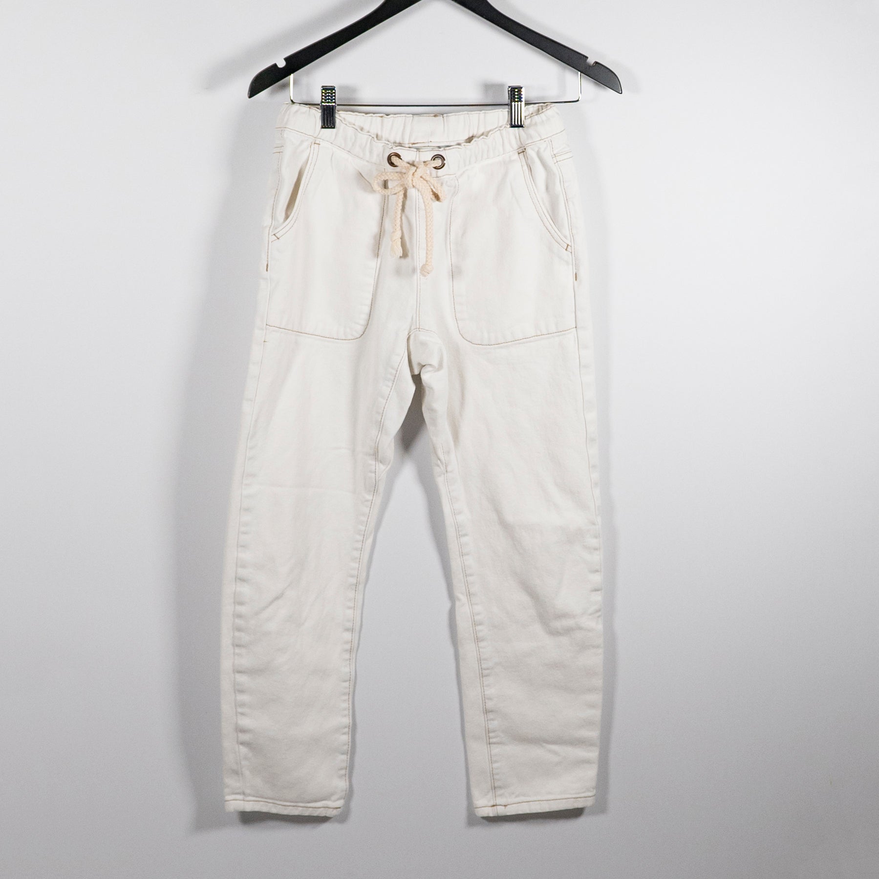 One Teaspoon Shabbies Drawstring Boyfriend Cotton Straight Leg Jeans White XXS