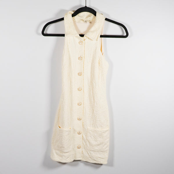 Devon Windsor Collins Collared Sleeveless Button Front Mini Dress Coconut Swirl