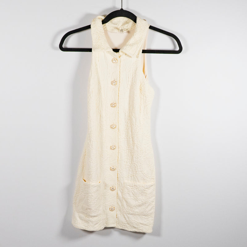 Devon Windsor Collins Collared Sleeveless Button Front Mini Dress Coconut Swirl