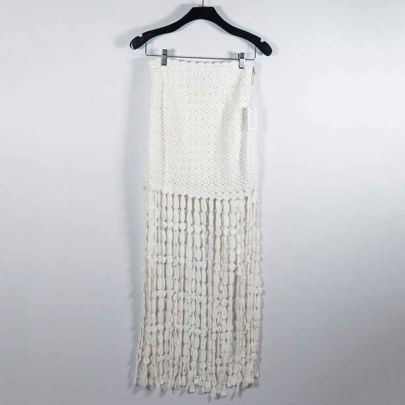 NEW Saylor Elie Cotton Fringe Crochet Knit Midi Skirt White XS
