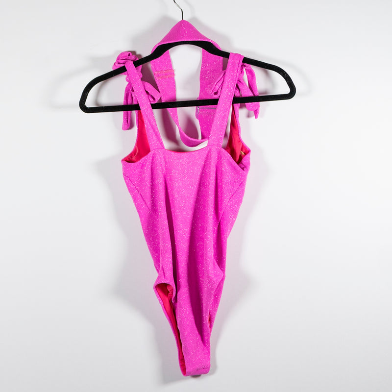 Beach Riot Sydney One Piece Prism Pink Sparkle Glitter Belted Swim Bathing Suit