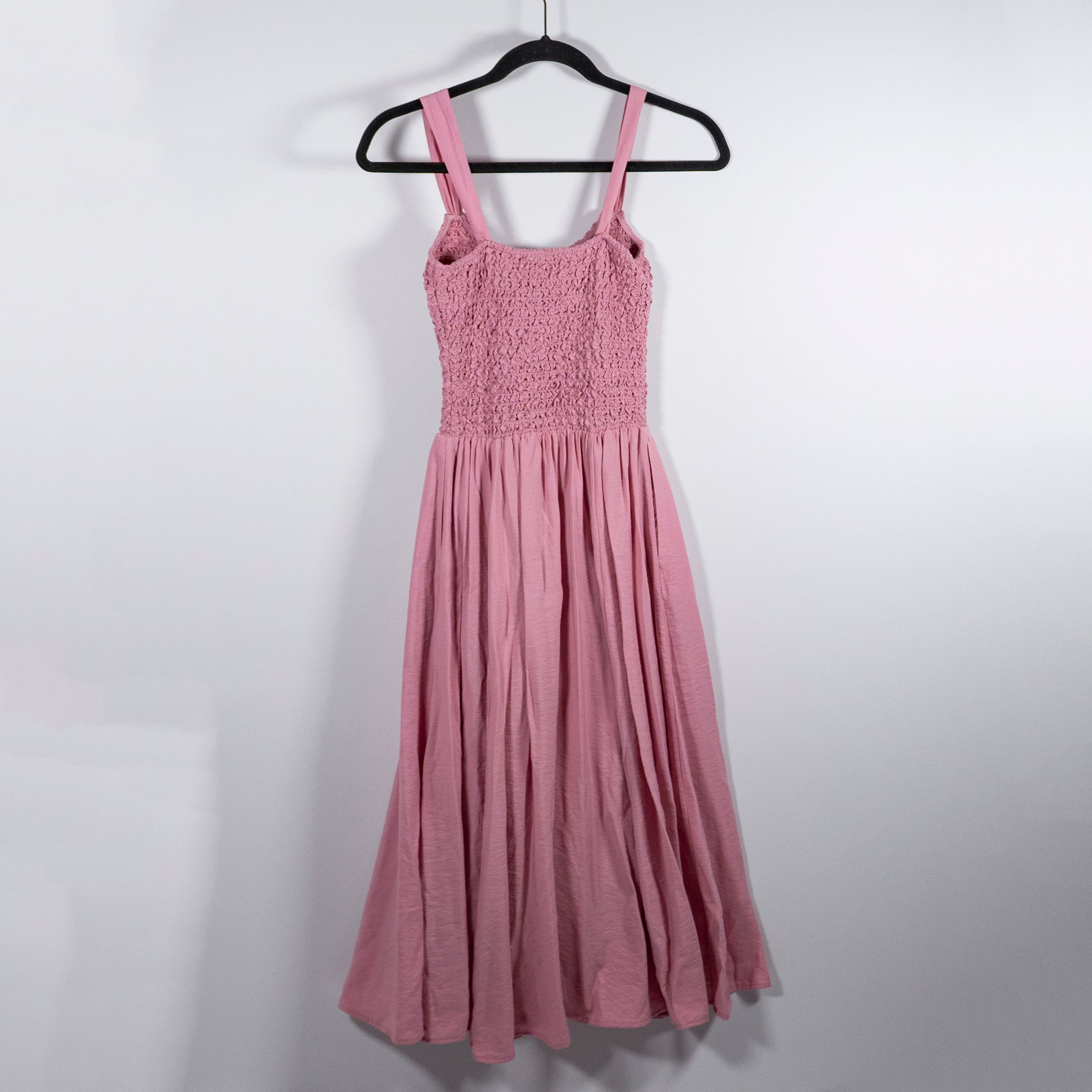 Wilfred Aritzia Alice Scoopneck Fit Flare Smocked Bodice Midi Dress Tart Pink