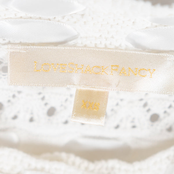 LoveShackFancy Roselline Cotton Crochet Ribbon Cardigan Sweater Daylight White
