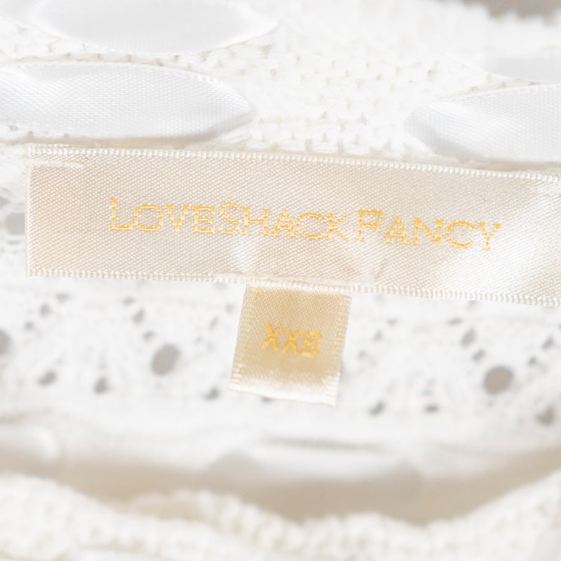 LoveShackFancy Roselline Cotton Crochet Ribbon Cardigan Sweater Daylight White