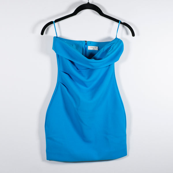 Babaton Aritzia FigureKnit Eyecatcher Slim Strapless Crepe Mini Dress Blue XXS