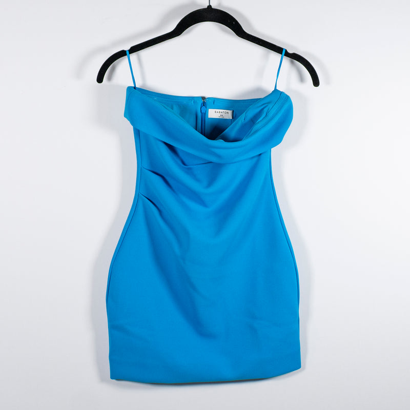Babaton Aritzia FigureKnit Eyecatcher Slim Strapless Crepe Mini Dress Blue XXS
