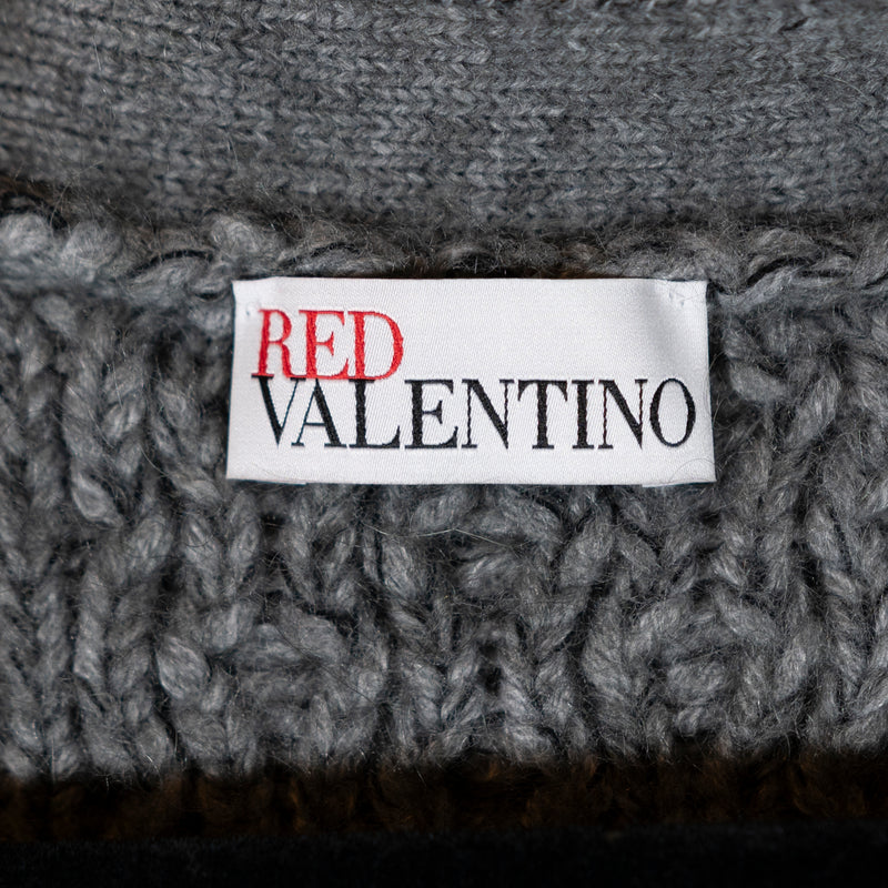 RED Valentino Mohair Cotton Cable Knit Button Front Cardigan Sweater Gray XS