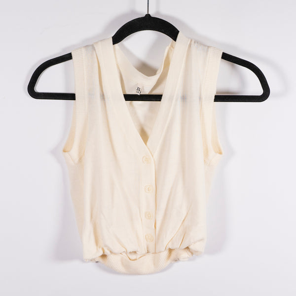 R13 Balloon Merino Wool Knit Stretch Sleeveless Button Front Vest Cardigan Cream