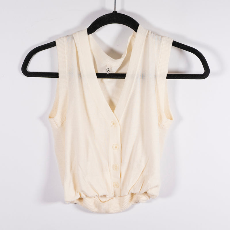 R13 Balloon Merino Wool Knit Stretch Sleeveless Button Front Vest Cardigan Cream