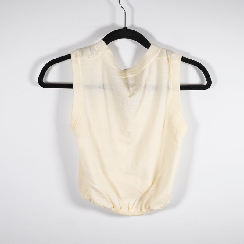 R13 Balloon Merino Wool Knit Stretch Sleeveless Button Front Vest Cardigan Cream