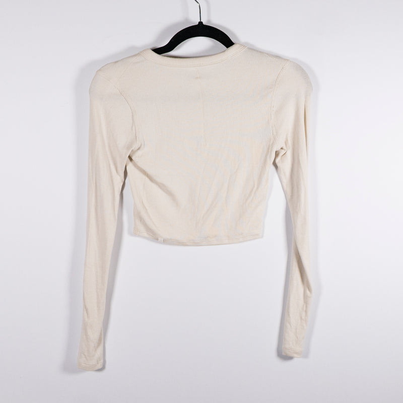 Lululemon Hold Tight Straight Hem Cropped Ribbed Long Sleeve Shirt Top Bone XS