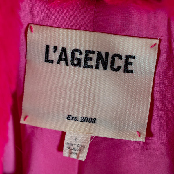 L'Agence Davy Crop Faux Vegan Fur Open Front Cropped Jacket Coat Hot Fuchsia 0