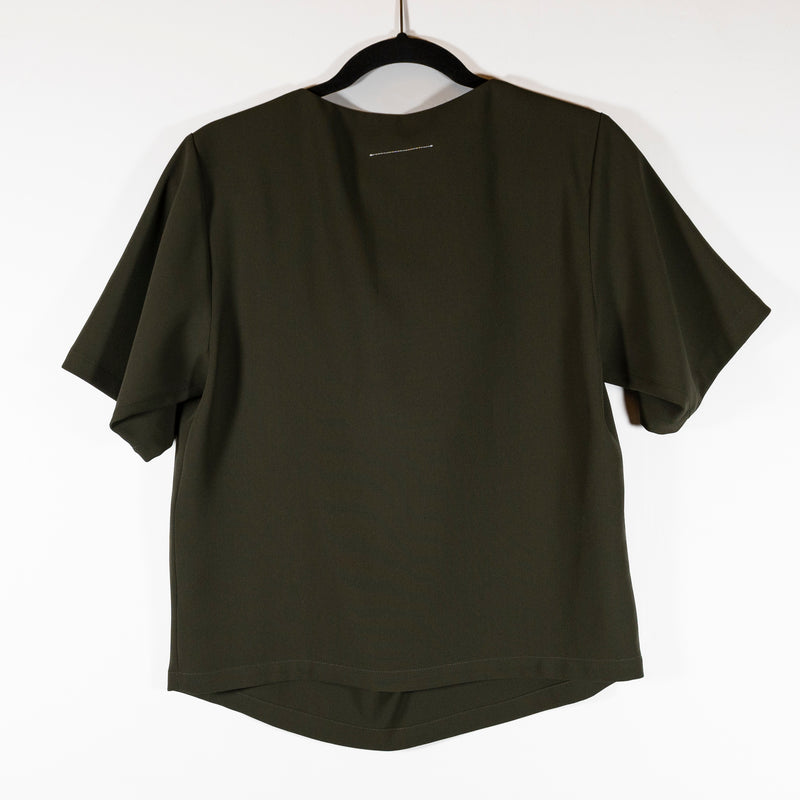 NEW Maison Margiela MM6 Crepe Draped Cowl Neck Short Sleeve Green Blouse Shirt