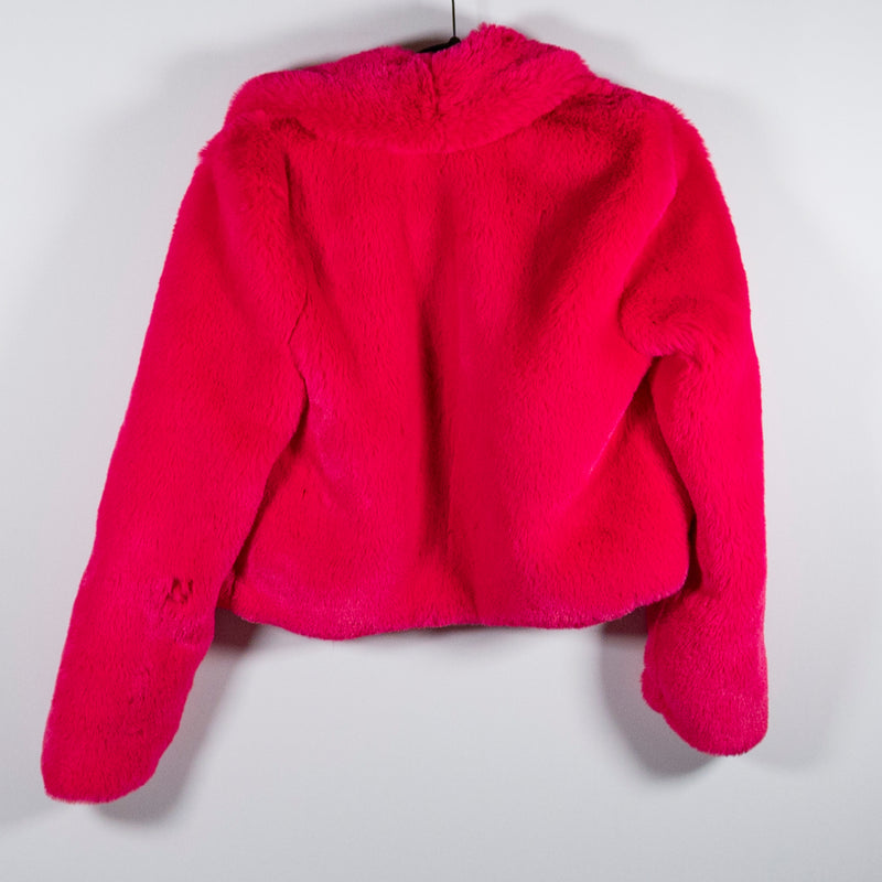 L'Agence Davy Crop Faux Vegan Fur Open Front Cropped Jacket Coat Hot Fuchsia 0