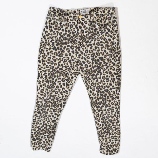 Frame Denim Ali High Rise Cotton Stretch Cigarette Skinny Jeans Cheetah Leopard